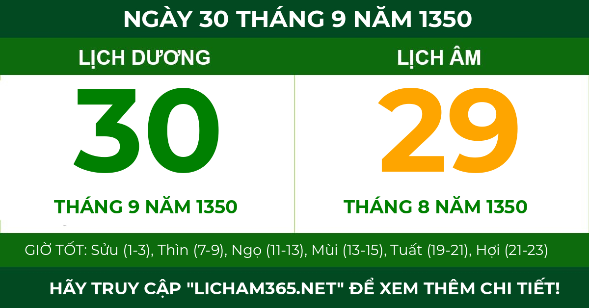 lịch âm ngày 30 tháng 9 năm 1350