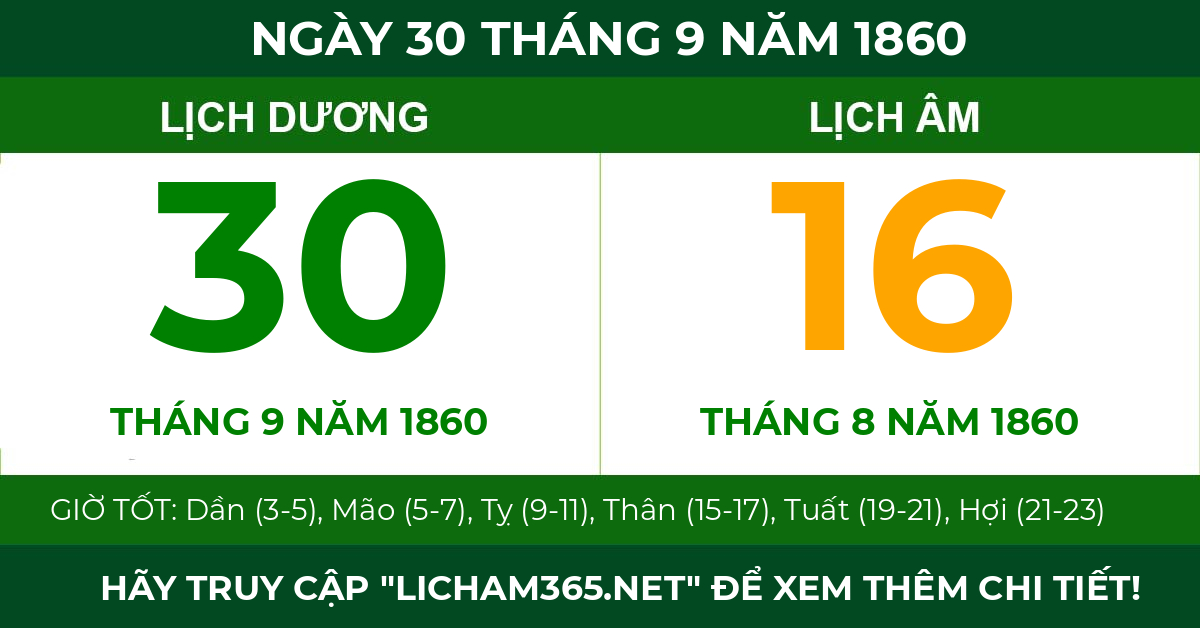 lịch âm ngày 30 tháng 9 năm 1860
