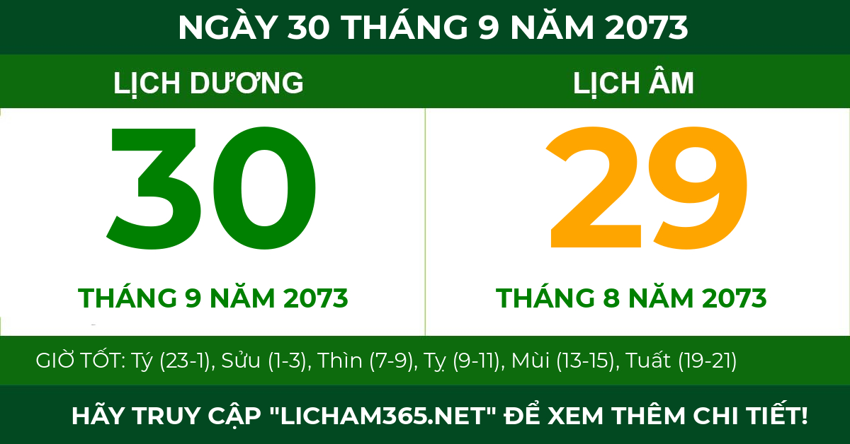 lịch âm ngày 30 tháng 9 năm 2073