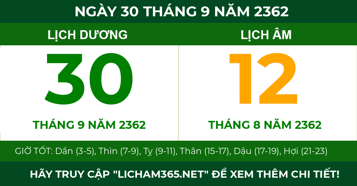 lịch âm ngày 30 tháng 9 năm 2362