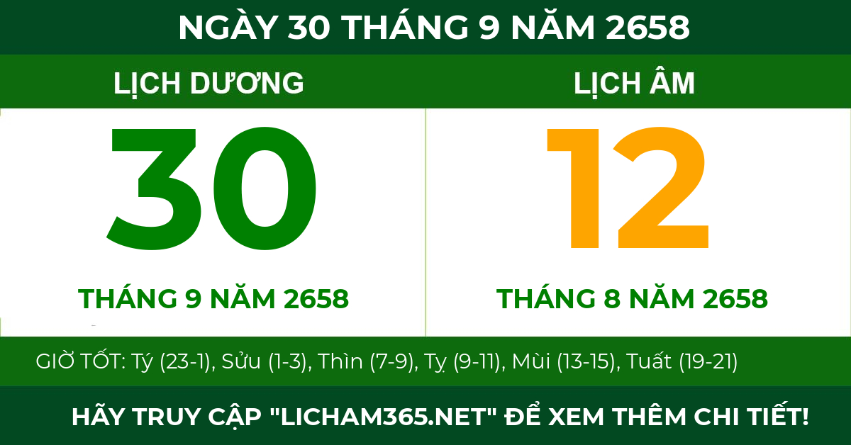 lịch âm ngày 30 tháng 9 năm 2658
