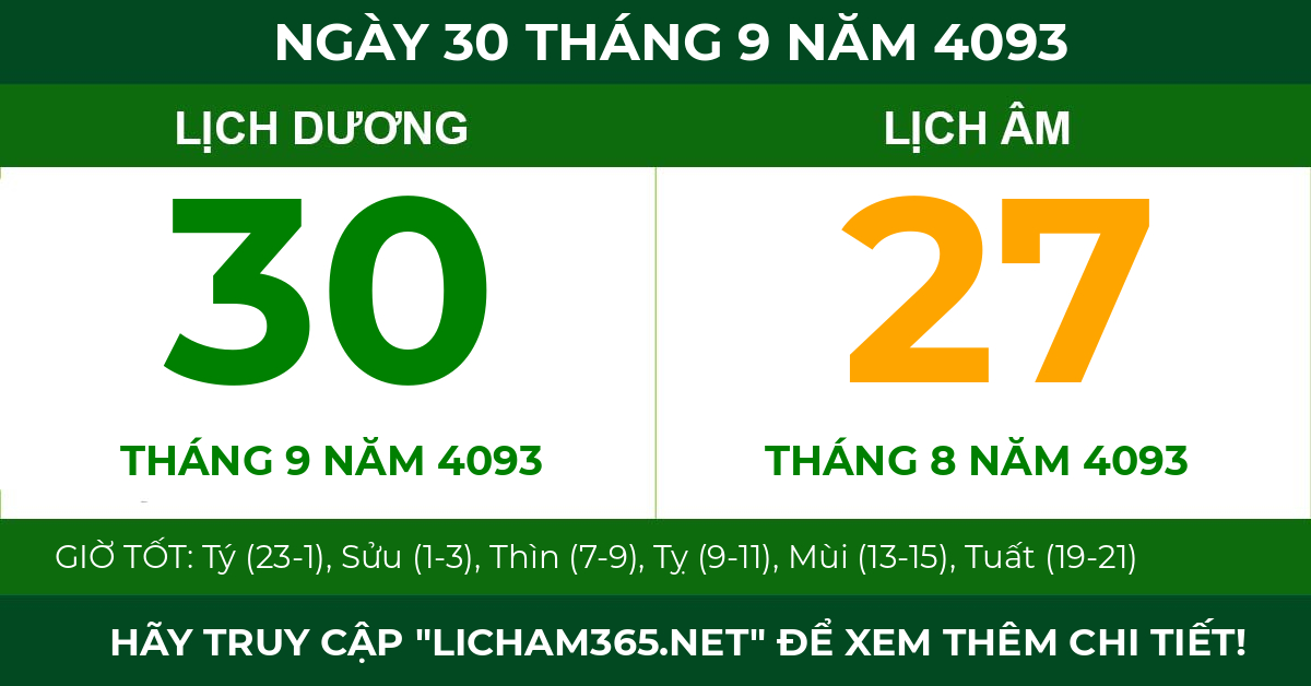 lịch âm ngày 30 tháng 9 năm 4093