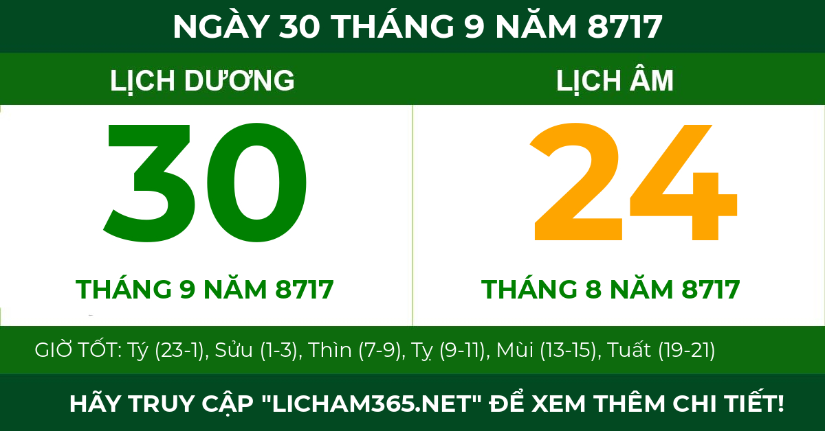lịch âm ngày 30 tháng 9 năm 8717