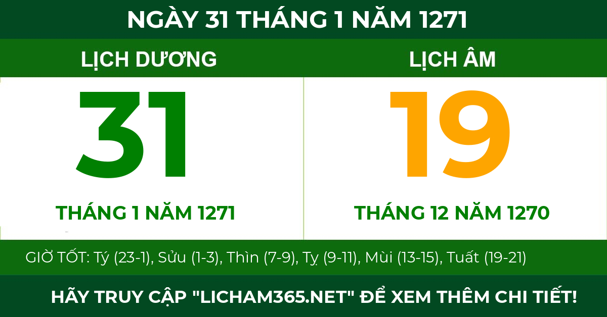 lịch âm ngày 31 tháng 1 năm 1271