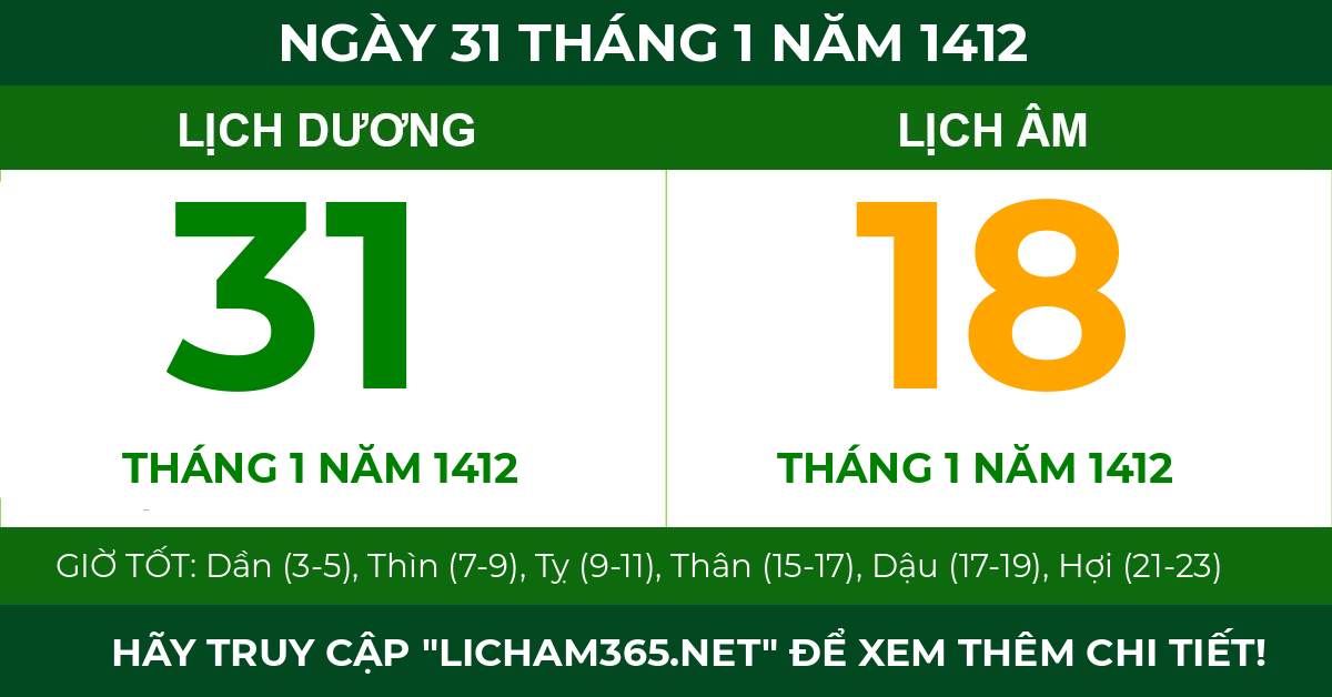 lịch âm ngày 31 tháng 1 năm 1412