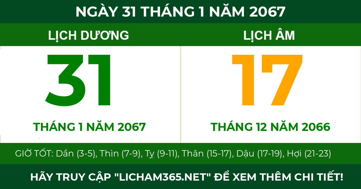 lịch âm ngày 31 tháng 1 năm 2067