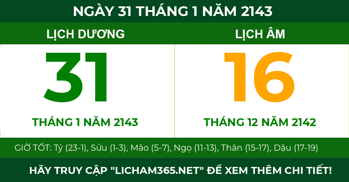 lịch âm ngày 31 tháng 1 năm 2143