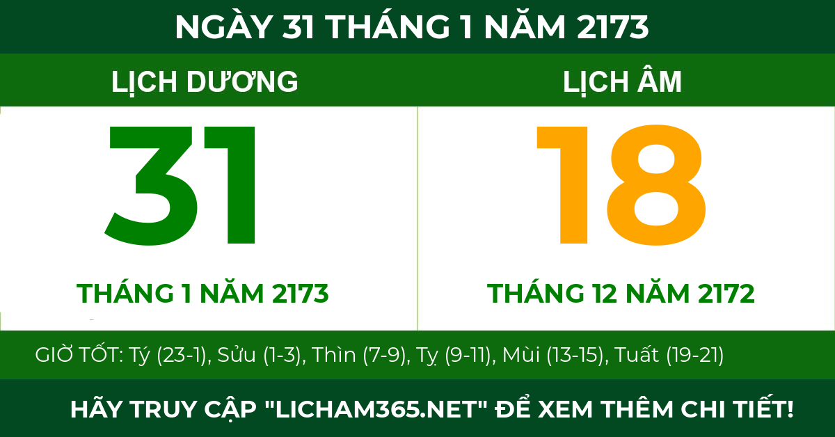 lịch âm ngày 31 tháng 1 năm 2173
