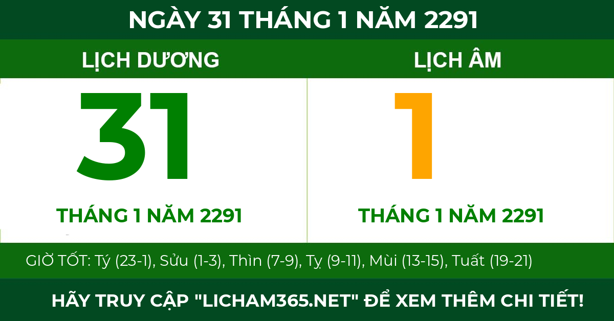 lịch âm ngày 31 tháng 1 năm 2291