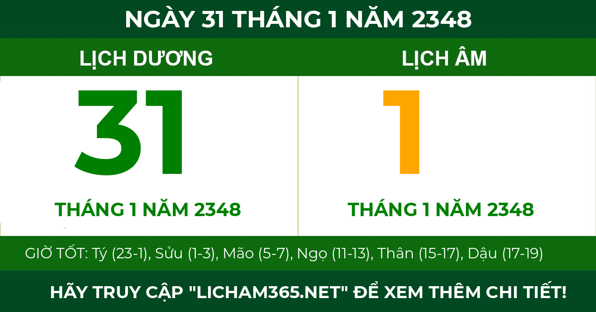 lịch âm ngày 31 tháng 1 năm 2348