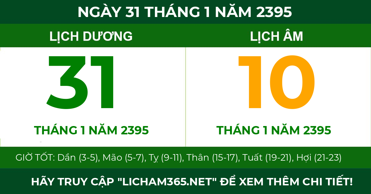 lịch âm ngày 31 tháng 1 năm 2395