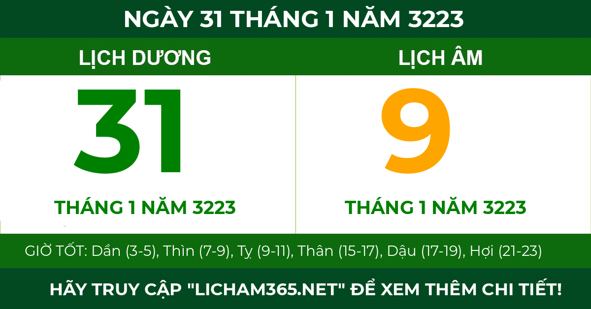 lịch âm ngày 31 tháng 1 năm 3223