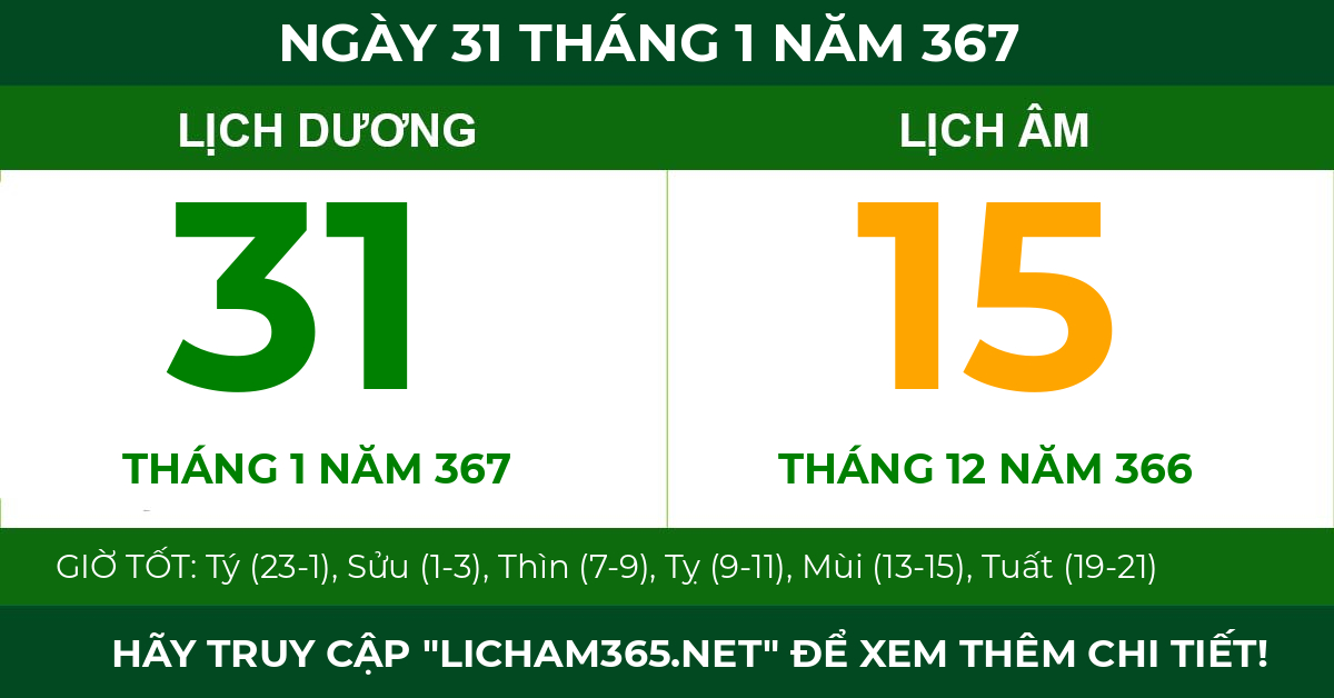 lịch âm ngày 31 tháng 1 năm 367
