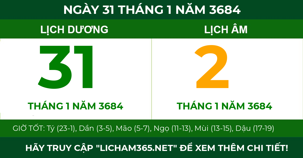 lịch âm ngày 31 tháng 1 năm 3684