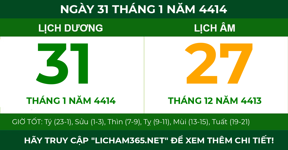 lịch âm ngày 31 tháng 1 năm 4414