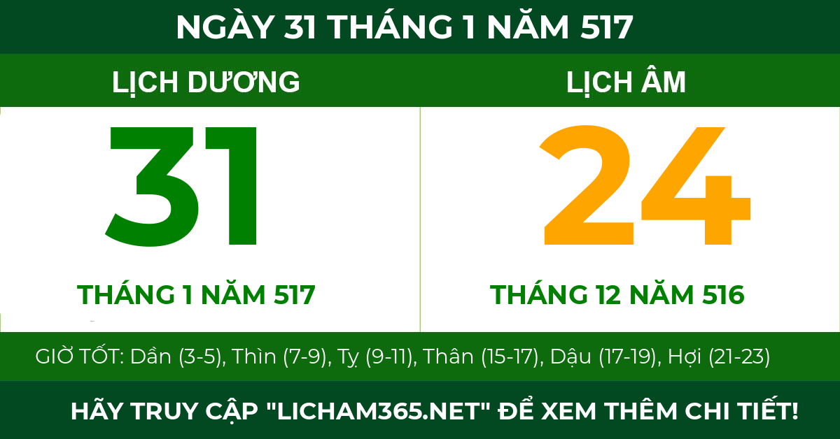 lịch âm ngày 31 tháng 1 năm 517