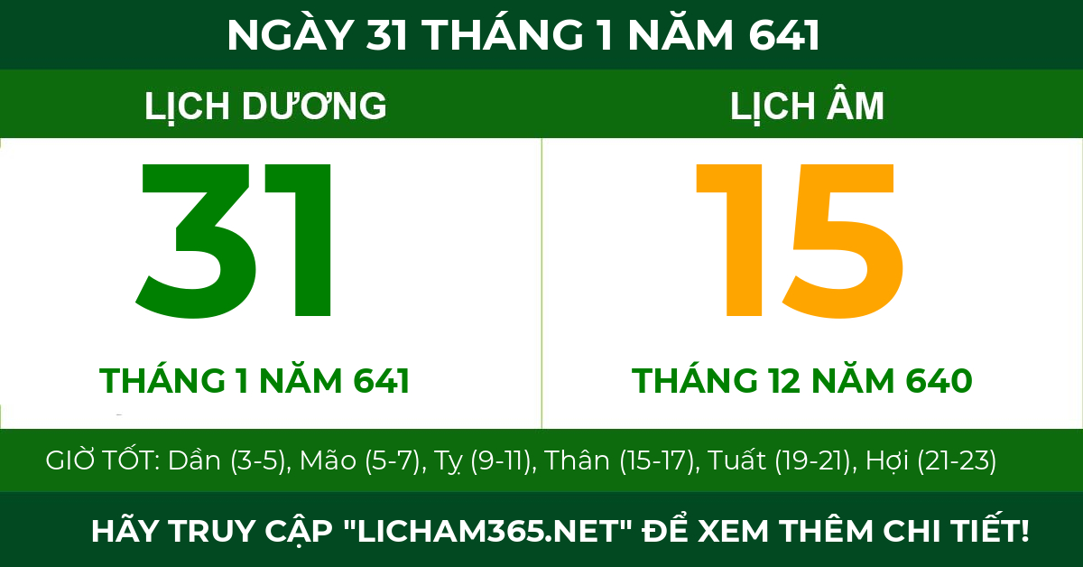 lịch âm ngày 31 tháng 1 năm 641