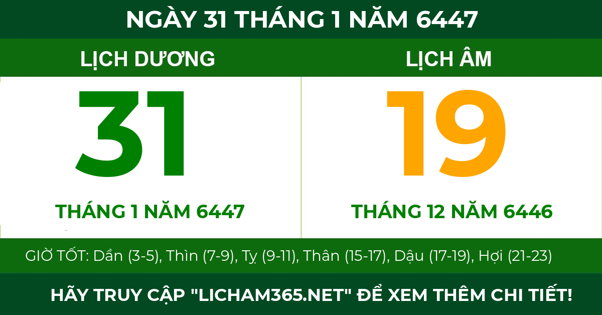 lịch âm ngày 31 tháng 1 năm 6447