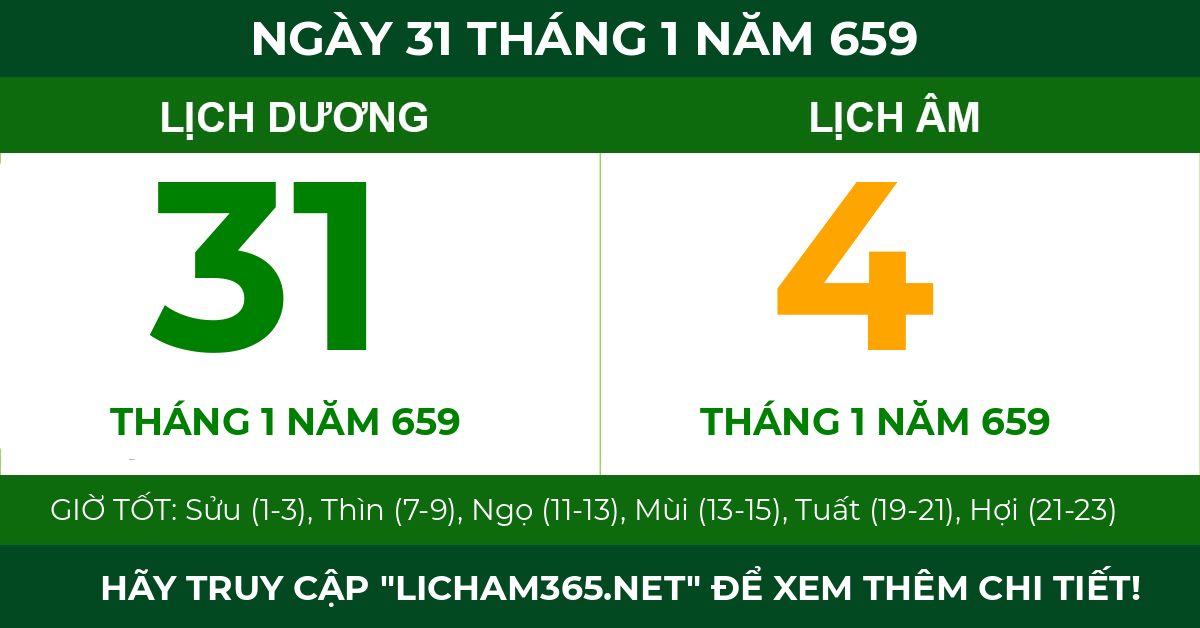 lịch âm ngày 31 tháng 1 năm 659