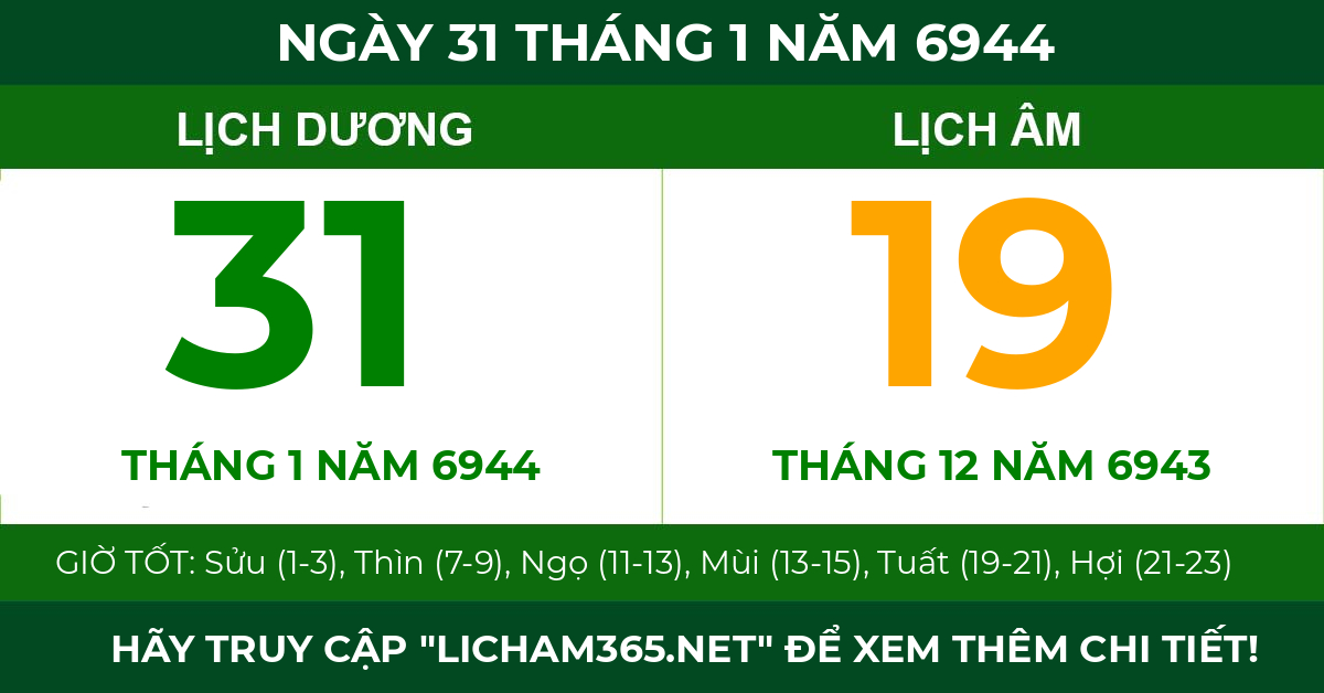 lịch âm ngày 31 tháng 1 năm 6944