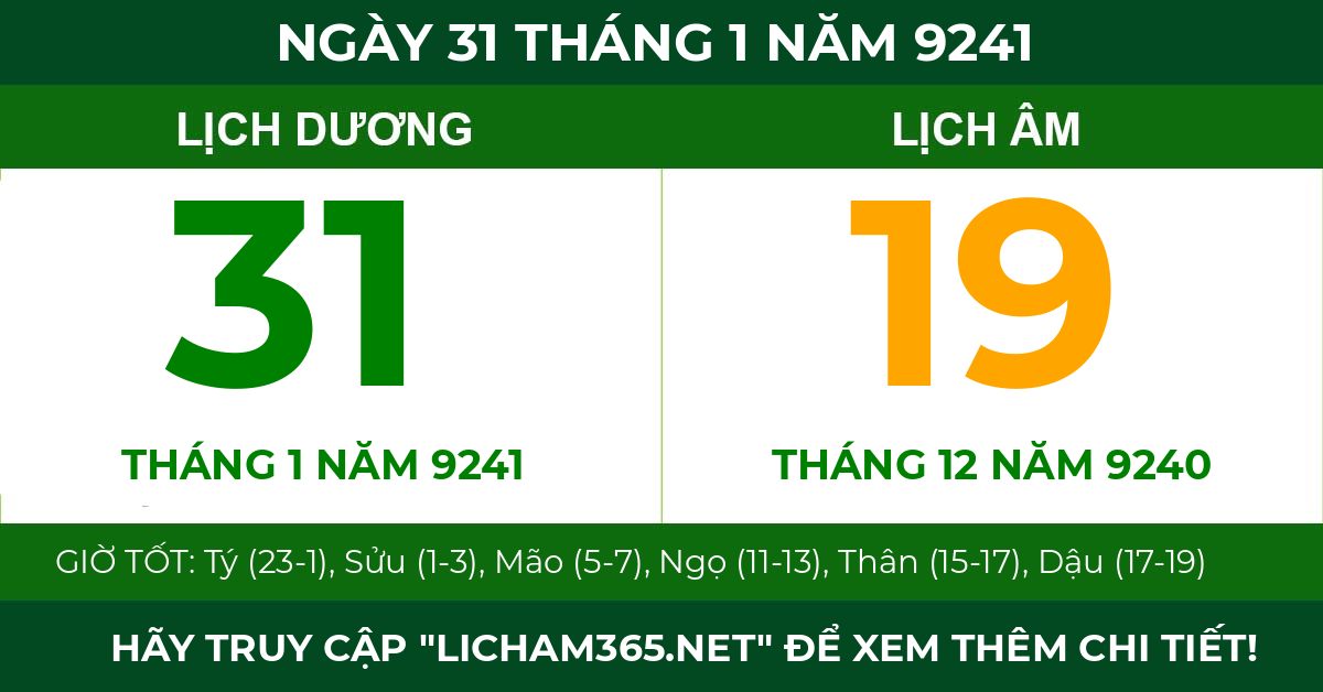 lịch âm ngày 31 tháng 1 năm 9241