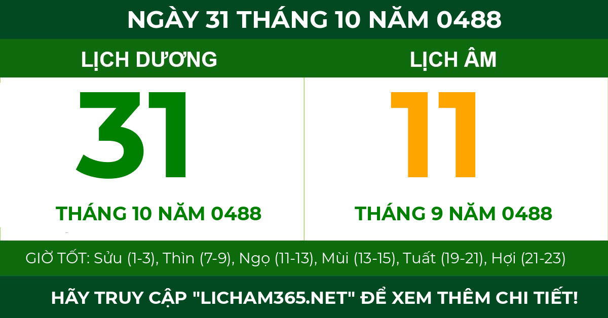lịch âm ngày 31 tháng 10 năm 0488