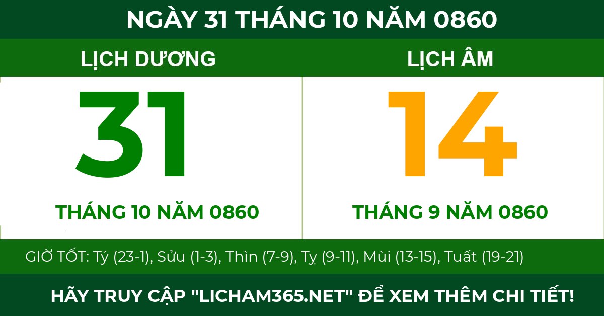 lịch âm ngày 31 tháng 10 năm 0860
