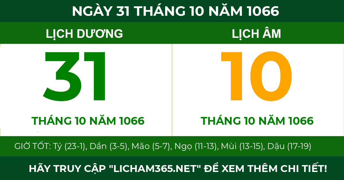 lịch âm ngày 31 tháng 10 năm 1066