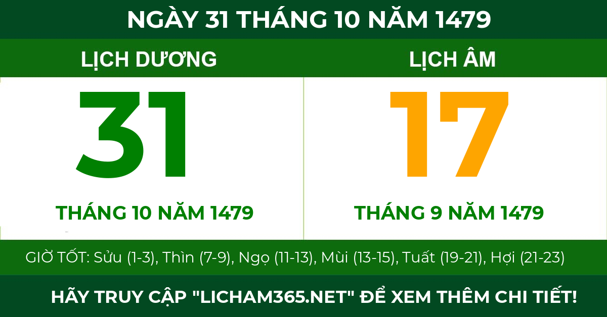lịch âm ngày 31 tháng 10 năm 1479