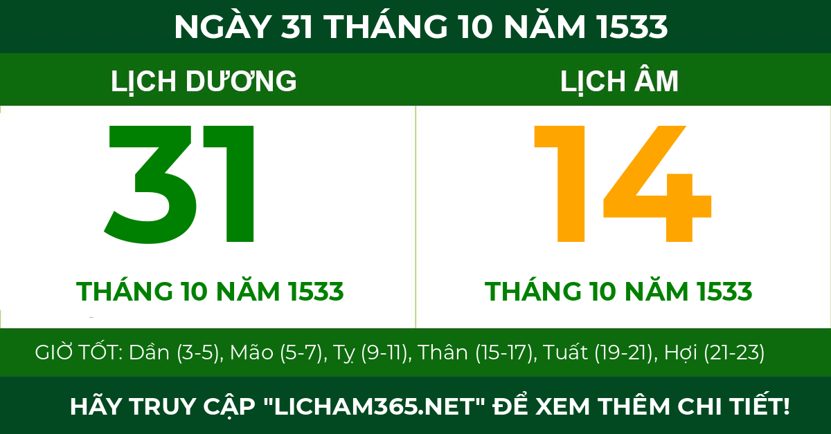 lịch âm ngày 31 tháng 10 năm 1533