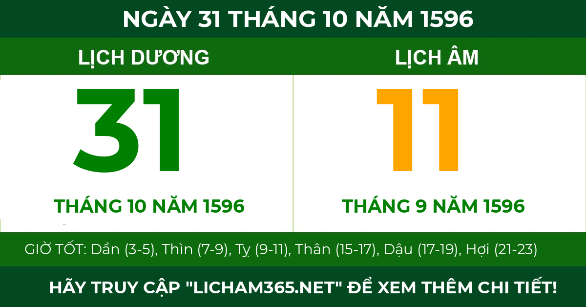 lịch âm ngày 31 tháng 10 năm 1596
