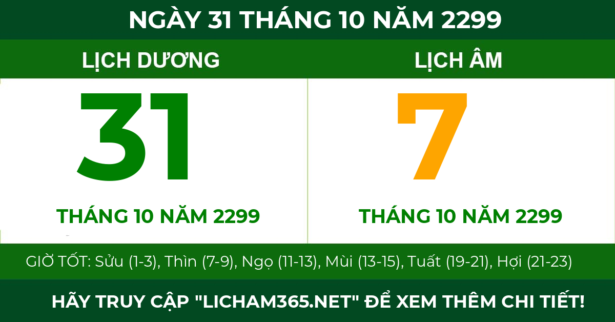 lịch âm ngày 31 tháng 10 năm 2299