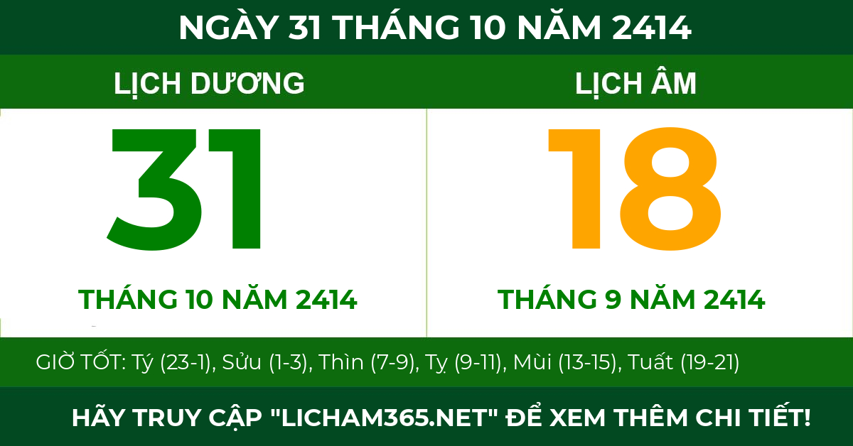 lịch âm ngày 31 tháng 10 năm 2414