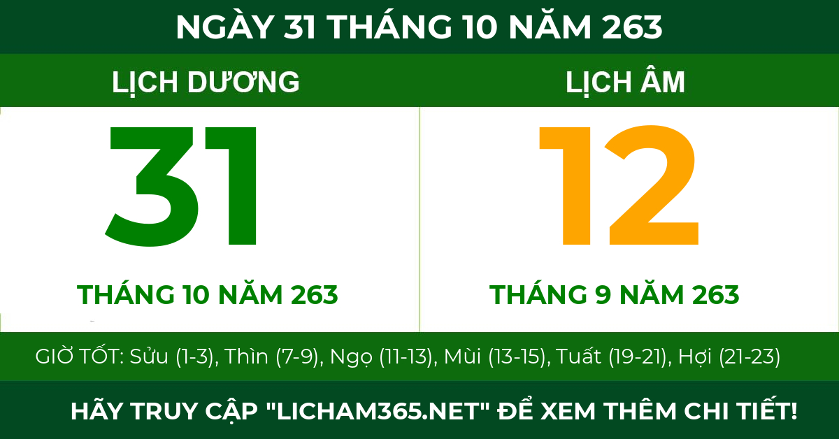 lịch âm ngày 31 tháng 10 năm 263