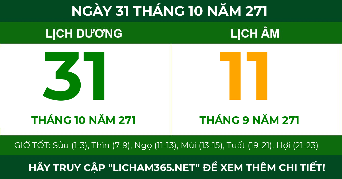lịch âm ngày 31 tháng 10 năm 271
