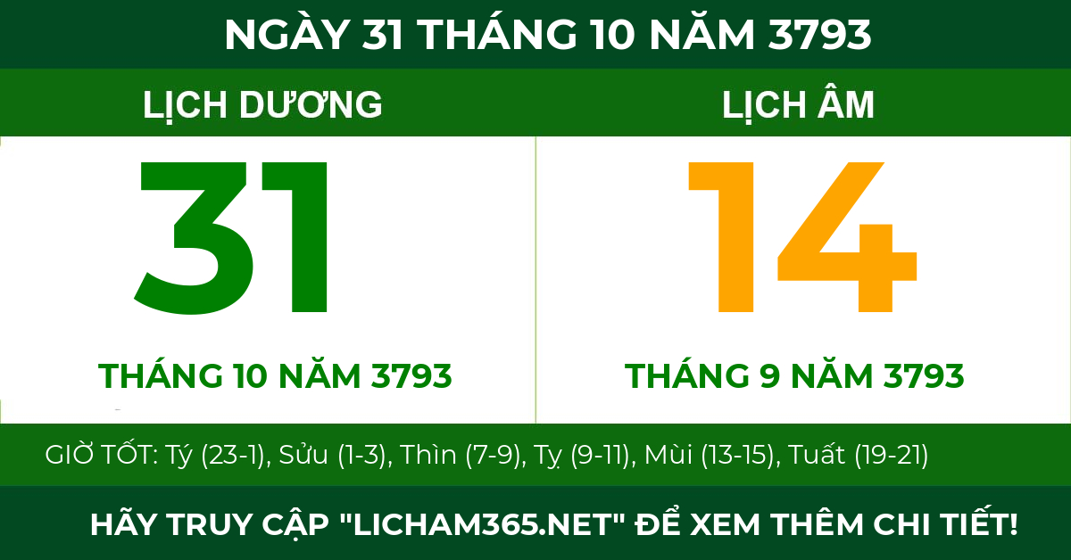 lịch âm ngày 31 tháng 10 năm 3793