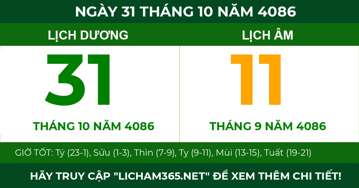 lịch âm ngày 31 tháng 10 năm 4086