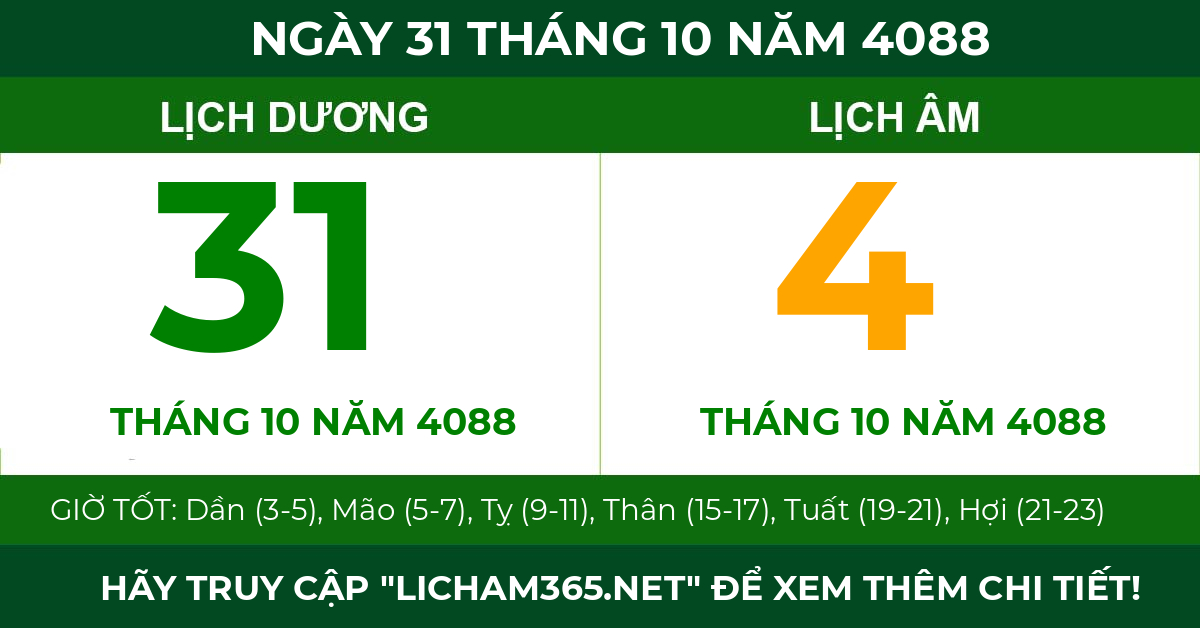 lịch âm ngày 31 tháng 10 năm 4088