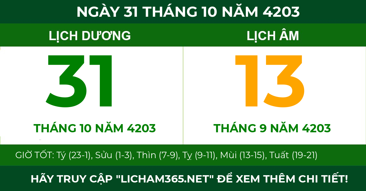 lịch âm ngày 31 tháng 10 năm 4203