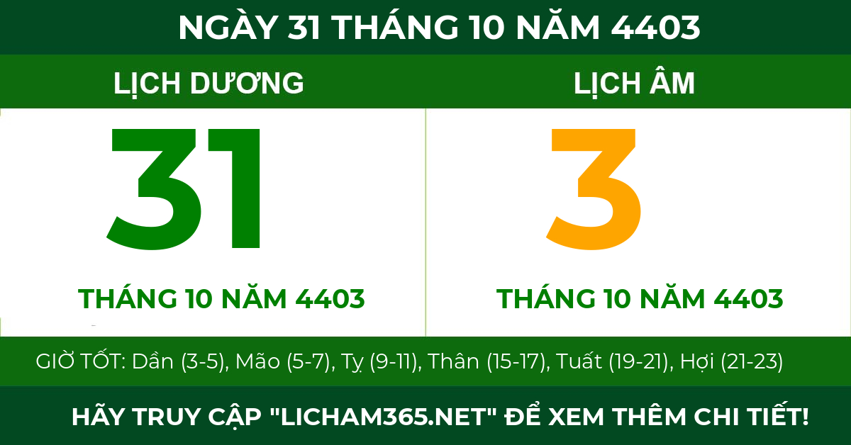 lịch âm ngày 31 tháng 10 năm 4403