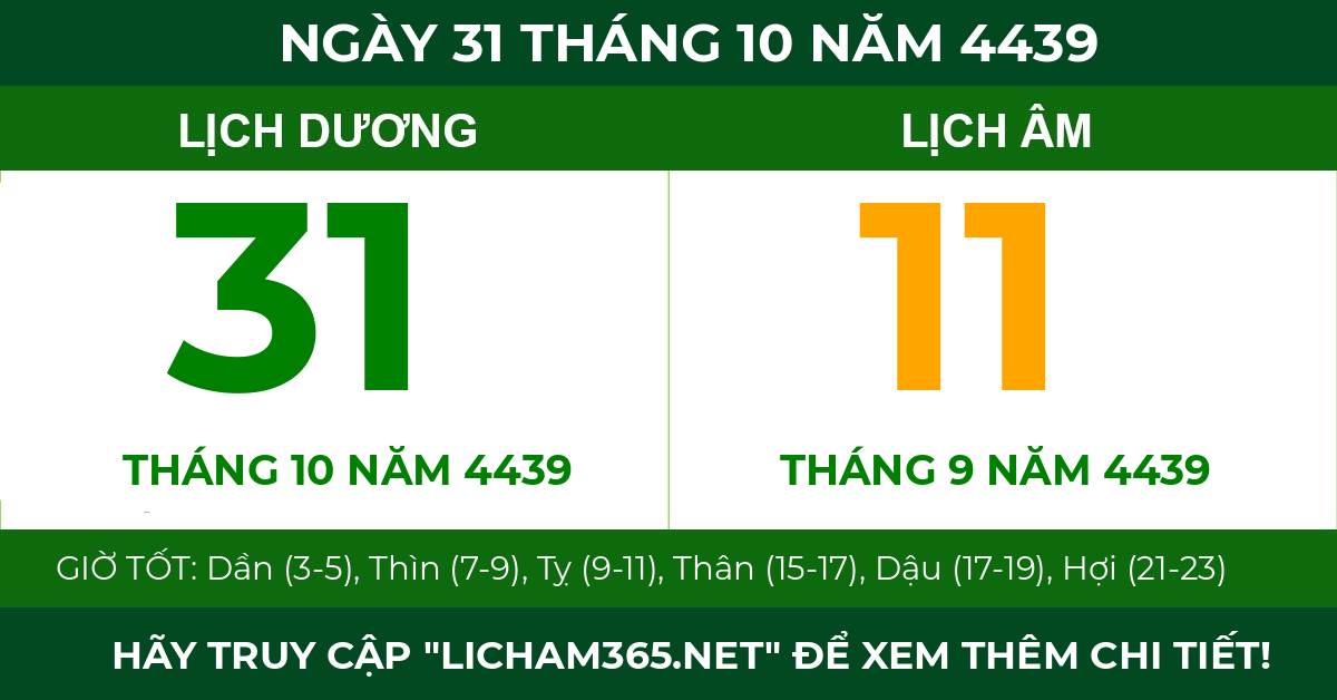 lịch âm ngày 31 tháng 10 năm 4439
