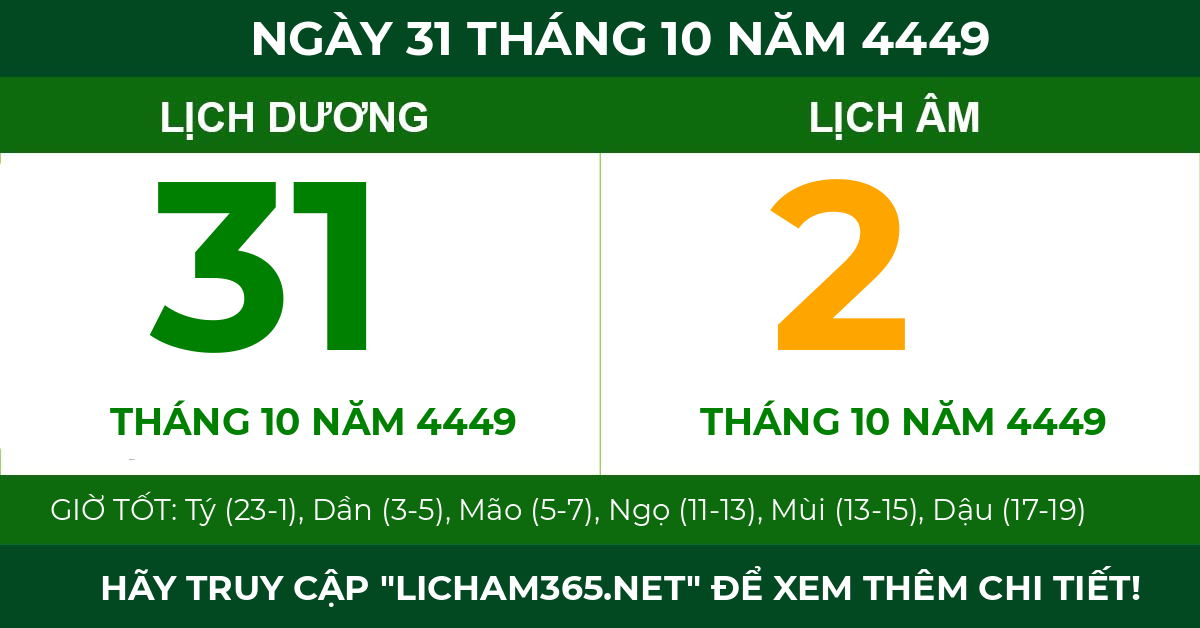 lịch âm ngày 31 tháng 10 năm 4449