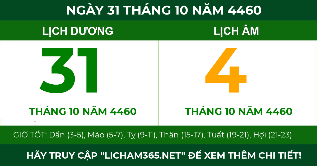 lịch âm ngày 31 tháng 10 năm 4460