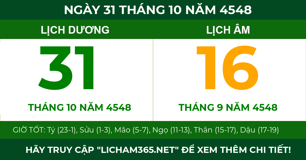 lịch âm ngày 31 tháng 10 năm 4548