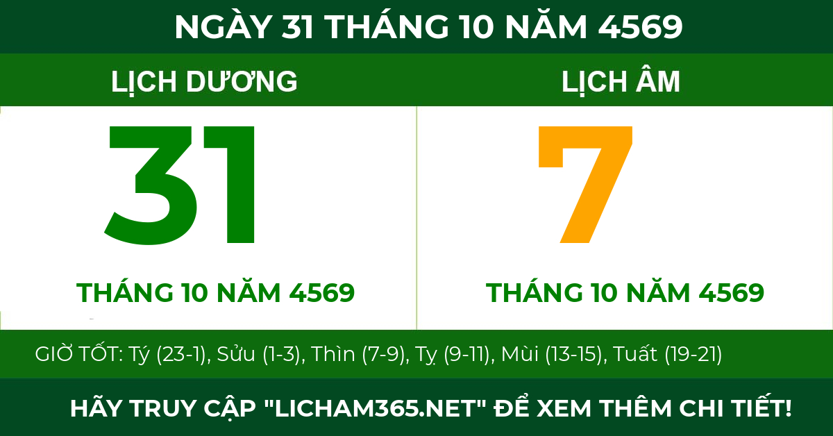 lịch âm ngày 31 tháng 10 năm 4569