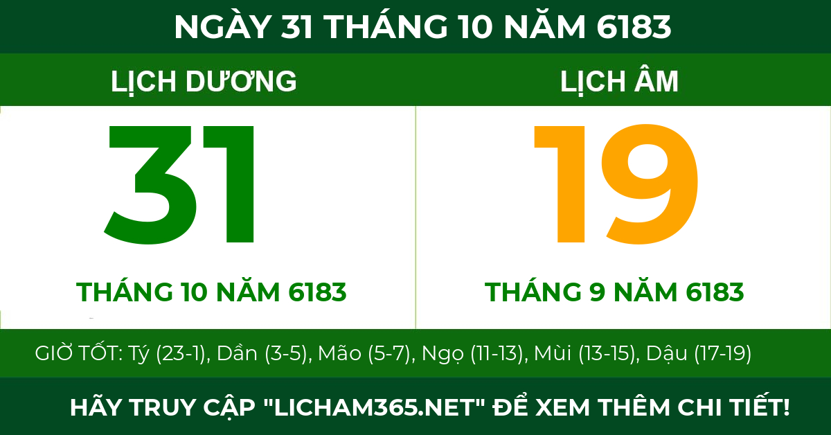 lịch âm ngày 31 tháng 10 năm 6183