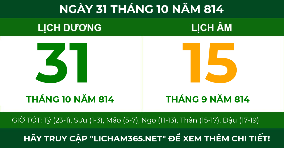 lịch âm ngày 31 tháng 10 năm 814