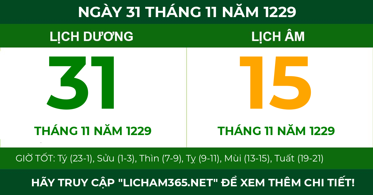 lịch âm ngày 31 tháng 11 năm 1229