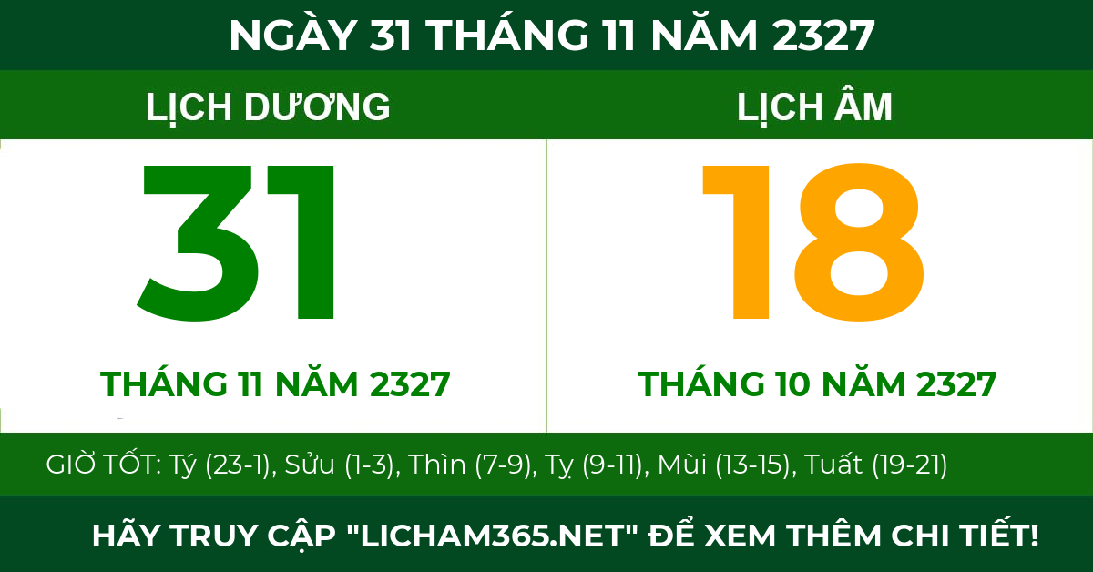 lịch âm ngày 31 tháng 11 năm 2327