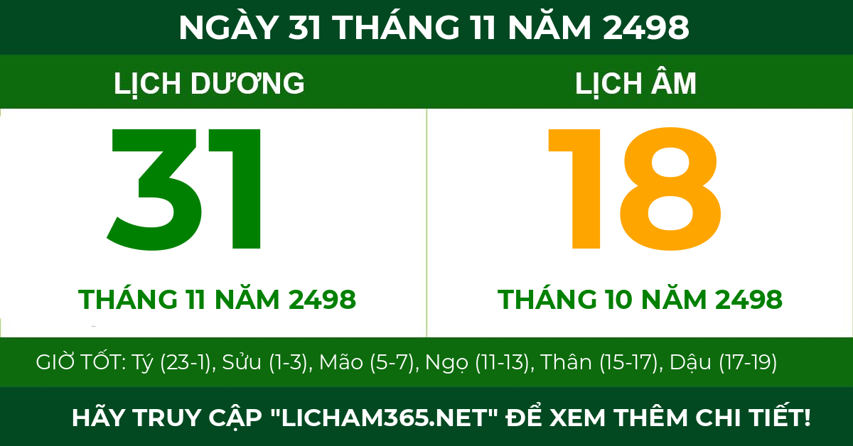 lịch âm ngày 31 tháng 11 năm 2498